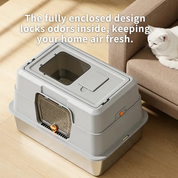 2025 Must-Buy Fully Enclosed Stainless Steel Cat Litter Box, Odor-Proof, Anti-Splash, Spacious For Large Cats