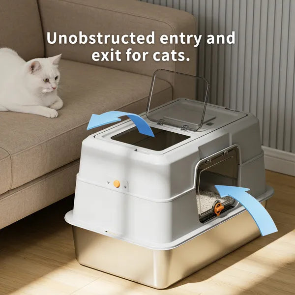 2025 Must-Buy Fully Enclosed Stainless Steel Cat Litter Box, Odor-Proof, Anti-Splash, Spacious For Large Cats