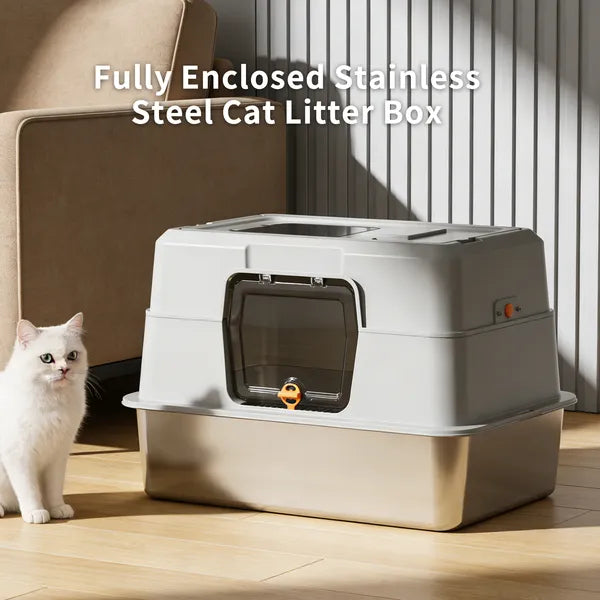2025 Must-Buy Fully Enclosed Stainless Steel Cat Litter Box, Odor-Proof, Anti-Splash, Spacious For Large Cats