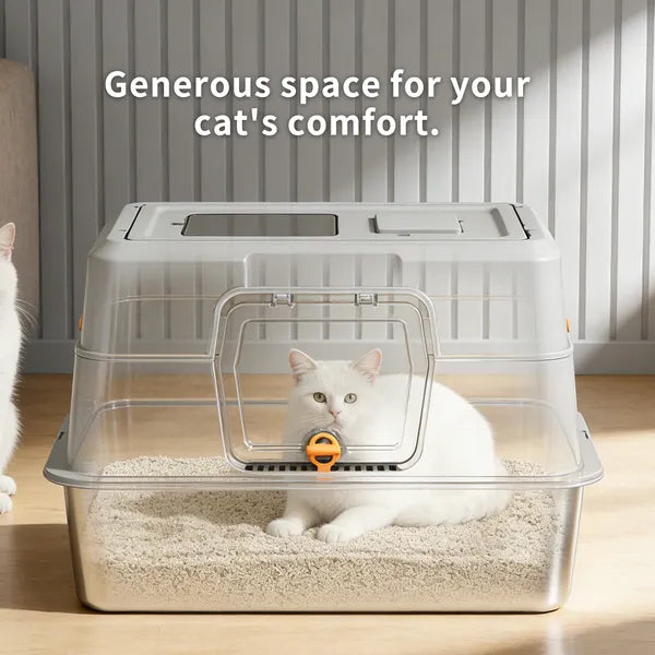 2025 Must-Buy Fully Enclosed Stainless Steel Cat Litter Box, Odor-Proof, Anti-Splash, Spacious For Large Cats