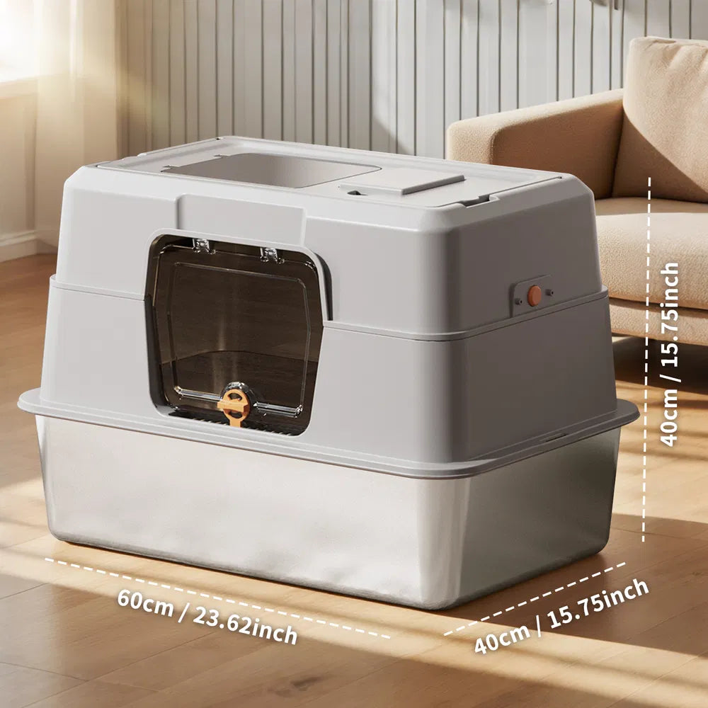 2025 Must-Buy Fully Enclosed Stainless Steel Cat Litter Box, Odor-Proof, Anti-Splash, Spacious For Large Cats