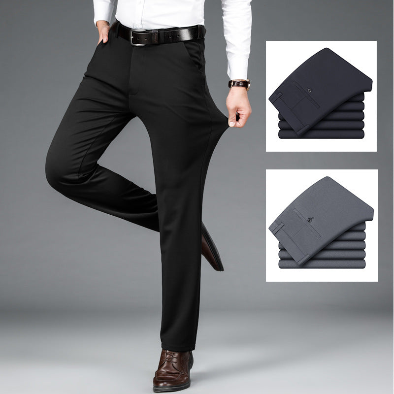 Mens Stretch Business Straight-Cut Casual Pants
