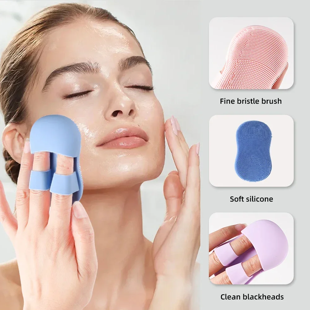 2PC Face Scrubber Mini Facial Brush Silicone Wash Exfoliator Finger Glove Pads Handheld Cleansing Brushes Tool Skin Care Deep Clean Baby Shampoo Baby Bath Brush